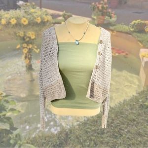 ・❥・cream/tan crochet cardigan・❥・